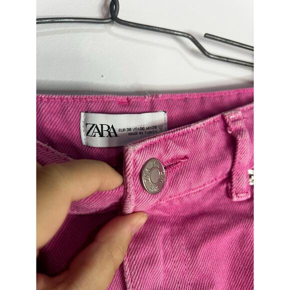 Zara Women's High Rise Wide Leg Bubblegum Pink Jeans Size 6 - Picture 4 of 7